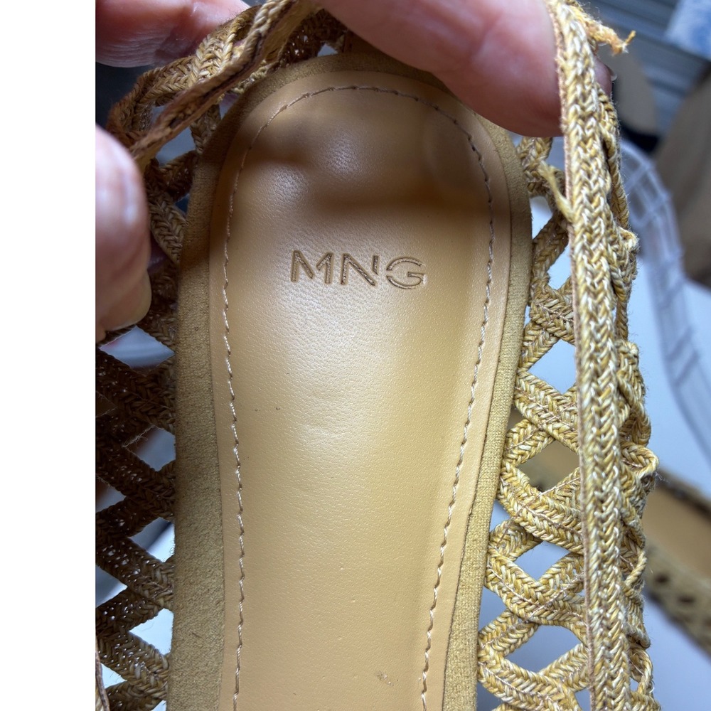 Mango Woven Lattice Ballet Flats Golden Tan Square Toe Shoes EU 37 - Picture 3 of 7